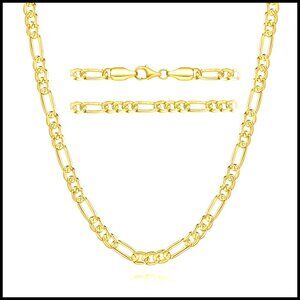 14K Gold Plated Figaro Chain Necklace Chunky Minimalist Timeless Classic